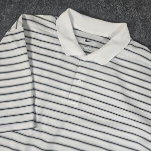 Nike Dri Fit Mens Medium Golf Polo Shirt White Black Stripe Short Sleeve